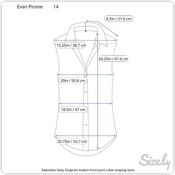 Evan-Picone Navy Gingham Sleeveless Button-Up Blouse Point Collar Size 14 - Picture 8 of 8